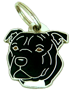 Staffordshire bull terier preto <br> (placa de identificação para cães, Gravado incluído)